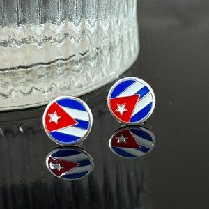CUBA Flag Earrings S925 Sterling Silver Stud Earrings Handmade Ear stud